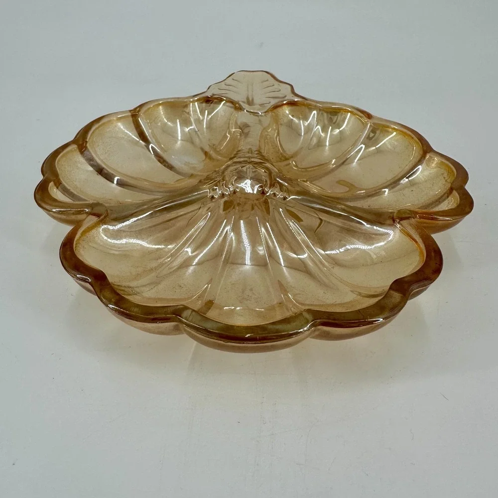 Vintage Jeannette Carnival Glass Hibiscus Island Candy Nut‎ Dish 6